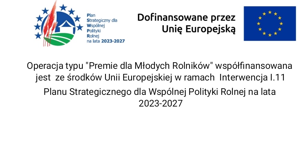 Operacja typu Premie dla Młodych Rolników współfinansowana ze środków Unii Europejskiej w ramach Interwencji I.11 Planu Strategicznego dla Wspólnej Polityki Rolnej na lata 2023-2027